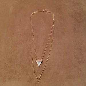 Long Layered Gold Marble Stone and V Necklace